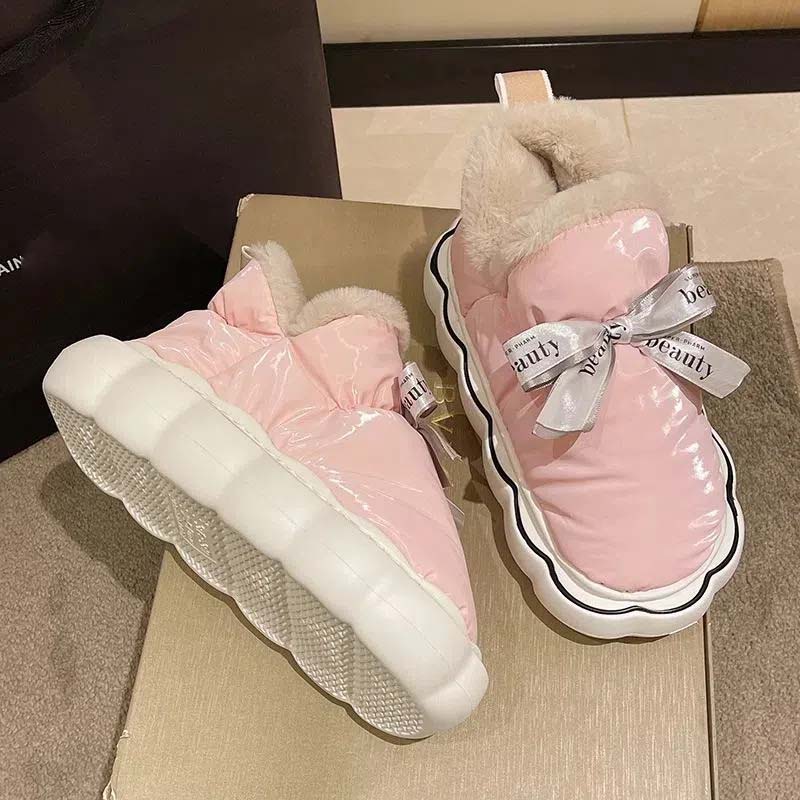 Thickened Cotton Boots Waterproof Thick Soled Anti-skid Ladies' Cute Cotton Shoes Winter Warm Down Lightweight and Comfortable