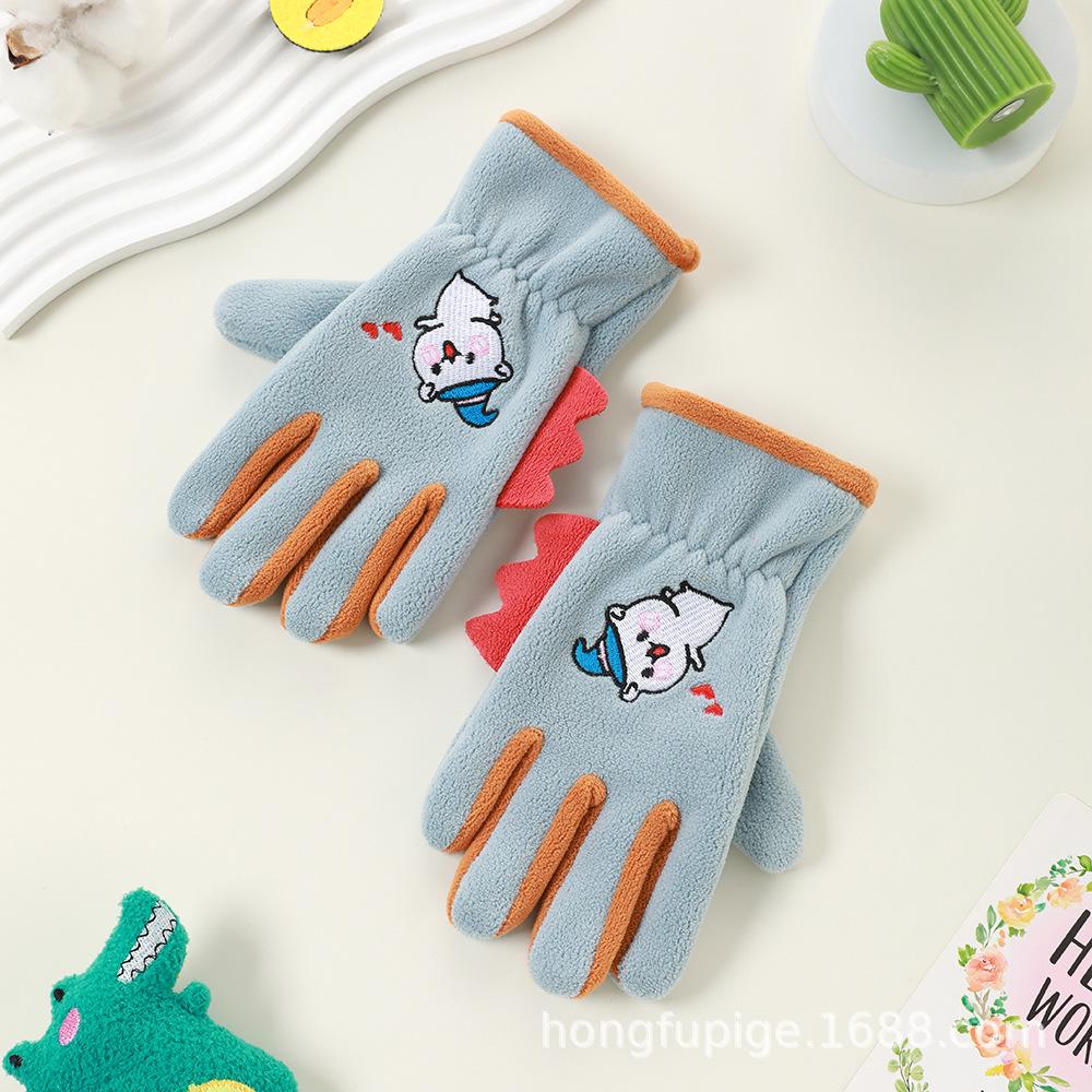 Add Fleece In Autumn and Winter Olympic Fleece Primary School Students Cycling Skin Friendly Outdoor Warm and Cold Proof Cute Gloves