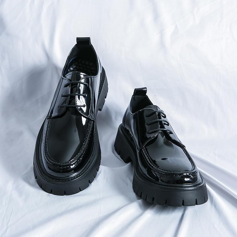 Новые мужские модные туфли на толстой подошве из кожи, деловые, на шнуровке, оксфорды, зеленые, черные, водонепроницаемые, на платформе, свадебные, высокие туфли