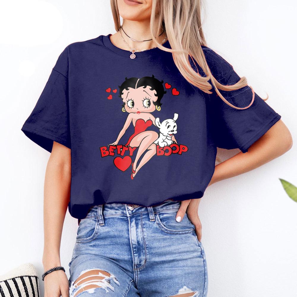 Classic Red Dress Betty Boop Theme Series Printed TShirt Betty Boop Collector Casual Daily Outfit Retro Style Women Cotton Tops
