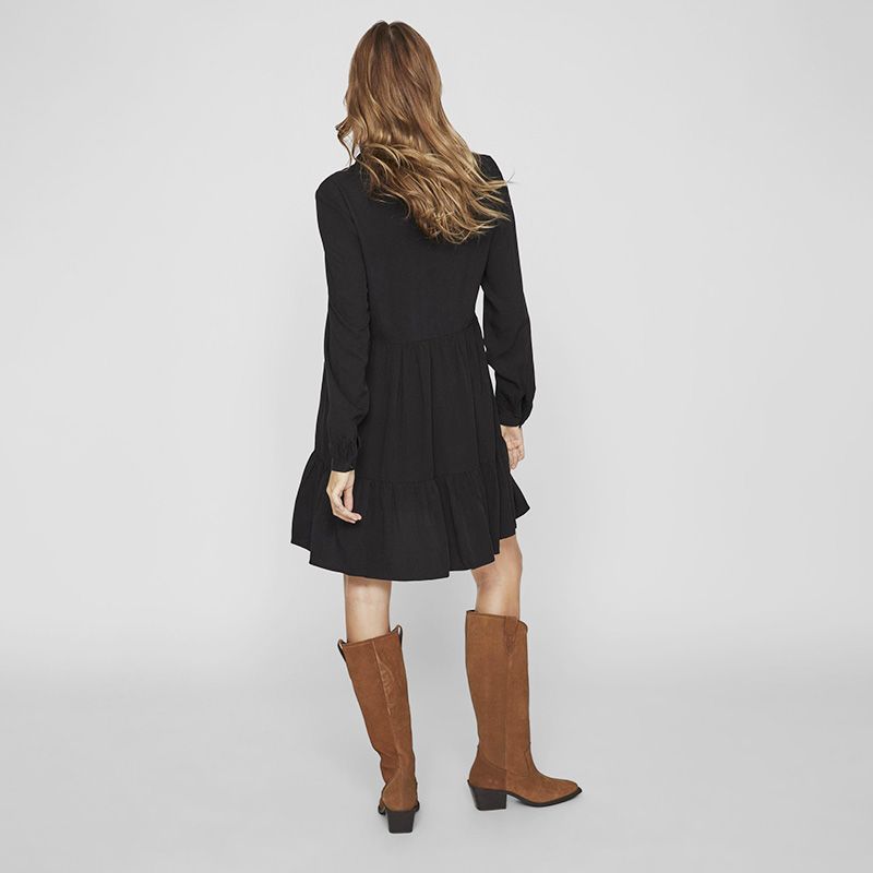 Черное платье с рюшами и воротником-рубашкой vimorose Женщина VILA