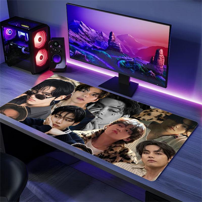 Cute V Mouse Pad, Large Gaming Desk Mat, Non-slip XXL Mousepad for Laptop & Tablet, Mini PC Playmat with Stitched Edges