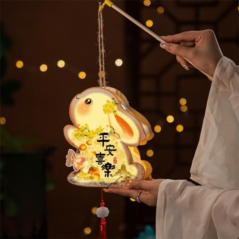Cartoon Mid-Autumn Festival Lantern Wood Lantern DIY Material Package Kawaii Rabbit Lanterns Kids