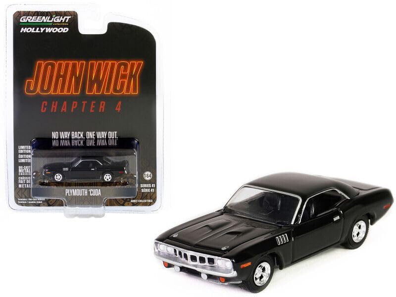 Greenlight Американский автомобиль Plymouth Cuda Модель из литого металла 1/64 Plymouth CUDA 1971 (из фильма Джон Уик 4) [Параллельный импорт]