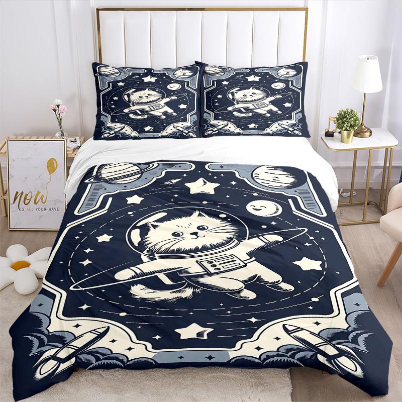 3pcs SpaceKitty print bedding quilt cover, soft and comfortable quilt cover suitable for bedroom and guest room185