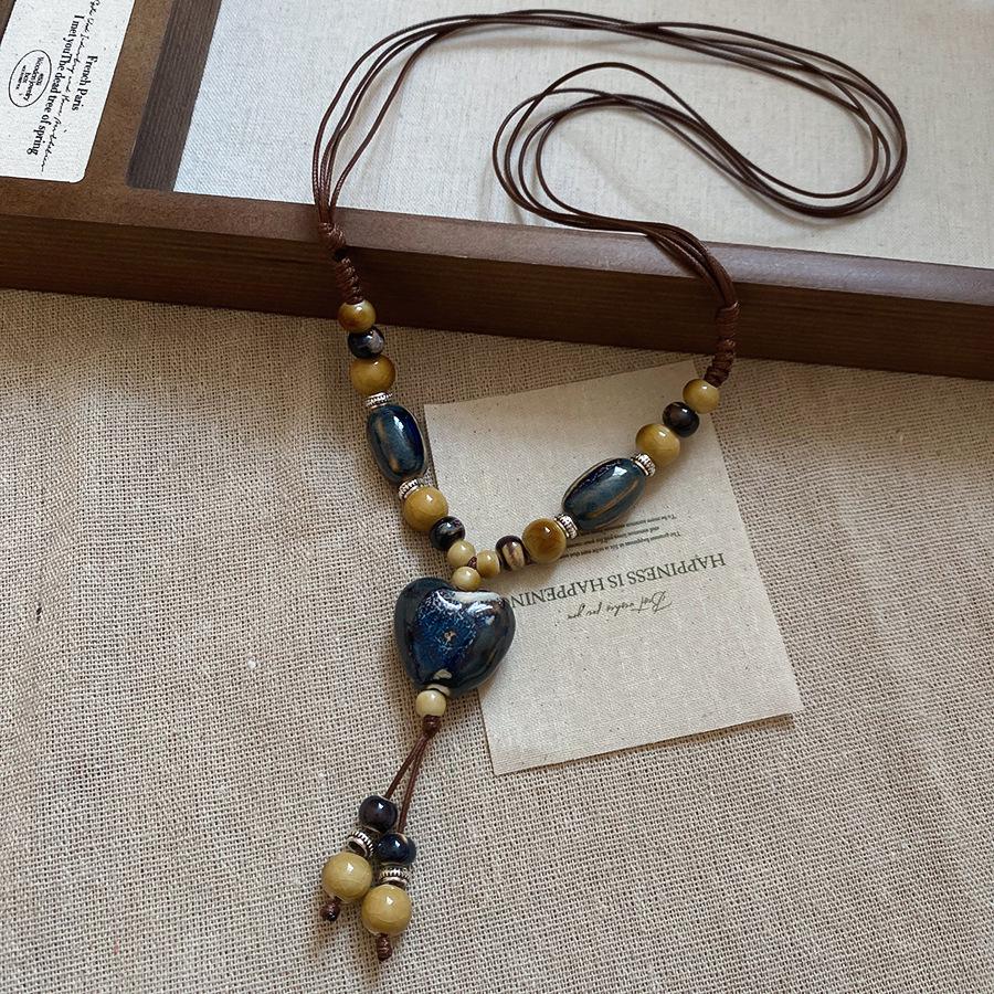 Винтажное богемное этническое ожерелье с подвеской из керамических бусин