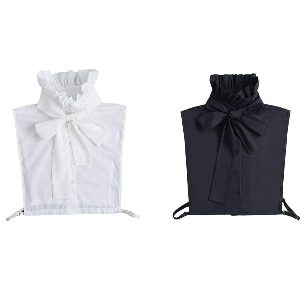 Perfect Match New Cotton Ruffle Bow Decoration Detachable White Fake Collar Black Blouse Sweater Lapel Top Clothing Accessories