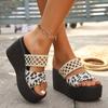 Большие размеры, лето 2024, новые тапочки на танкетке с сандалиями, ажурные пляжные тапочки с леопардовым принтом