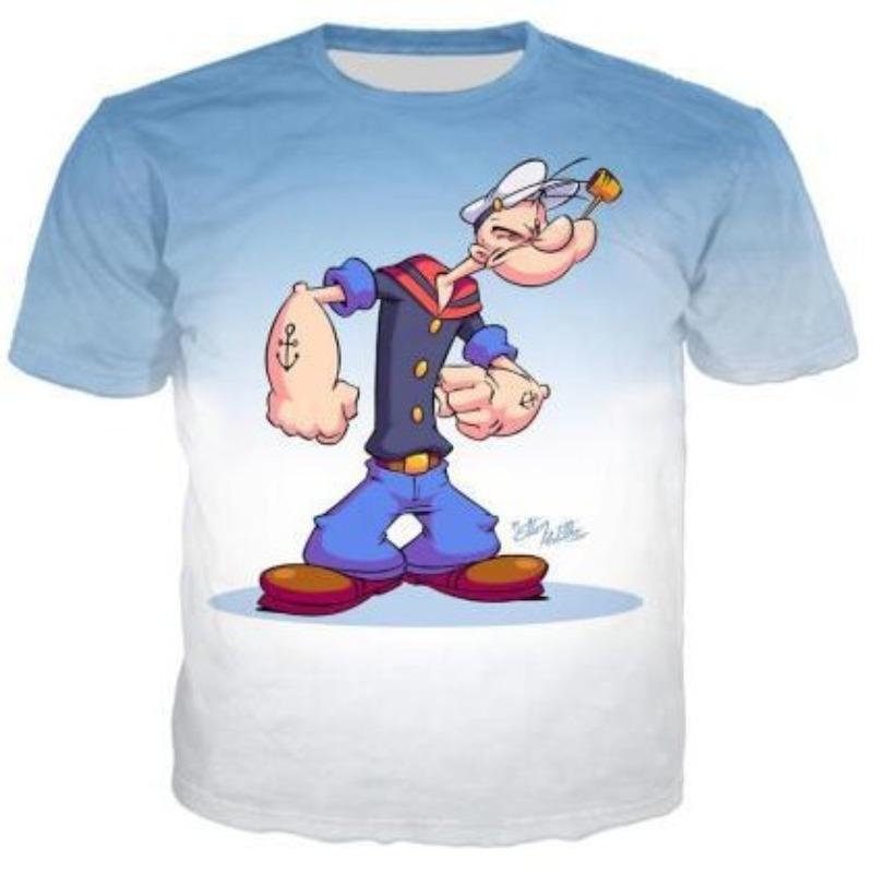 New Men's Comfortable Retro Short Sleeved Summer Fashion Popeye 3D Printed Casual Round Neck T-shirt