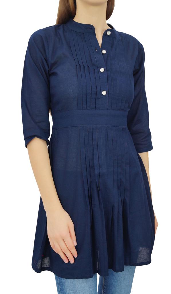 Phagun Women's Elegant Short Tunic Mandarin-Collar Kurti Chic Casual Cotton