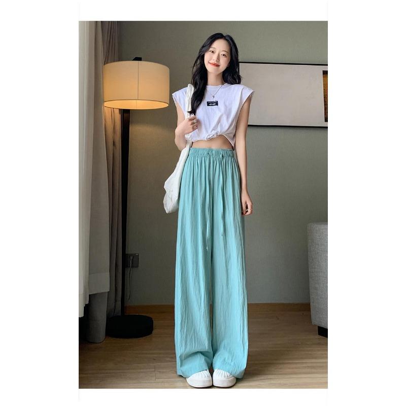 Wide-leg Pants for Women's Clothing Summer Thin 2025 New Narrow Version Pleated Japanese Style