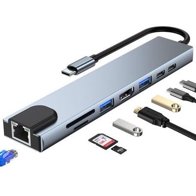 Адаптер-хаб - BOOLING - 8 в 1 - USB-C на HDMI 4K - PD 87 Вт - Кардридер SD/TF