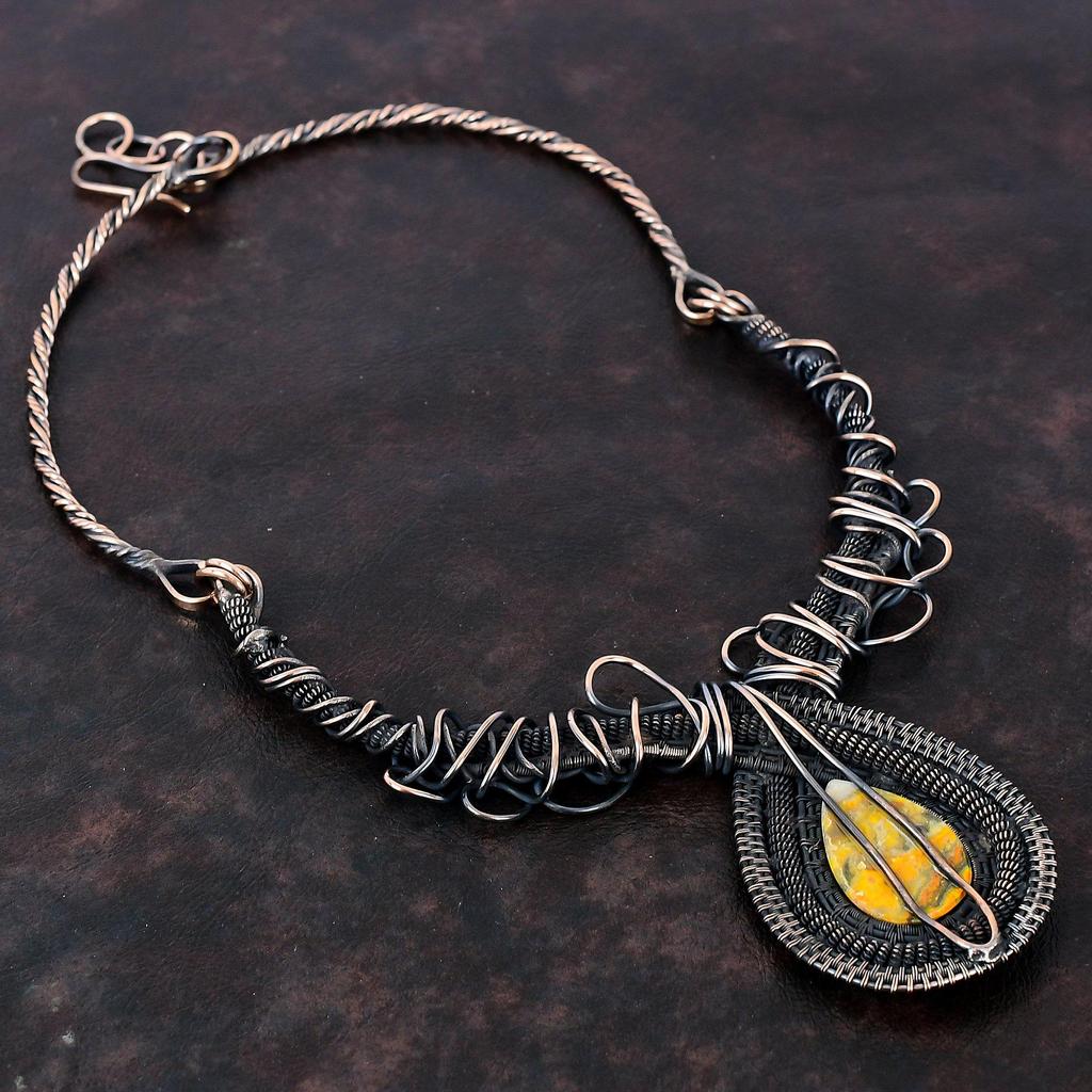 Ожерелье из яшмы шмеля, ожерелье из медной проволоки, регулируемое ожерелье, дизайнерское ожерелье ручной работы, драгоценные камни, медные украшения, подарок для мамы