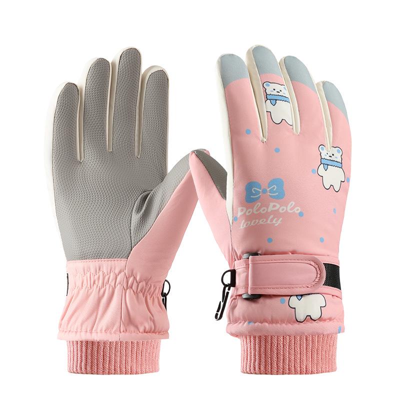 Kids' Winter Touch Screen Ski Gloves - Non-Slip, Windproof, Warm, Five-Finger Design with Velvet Lining