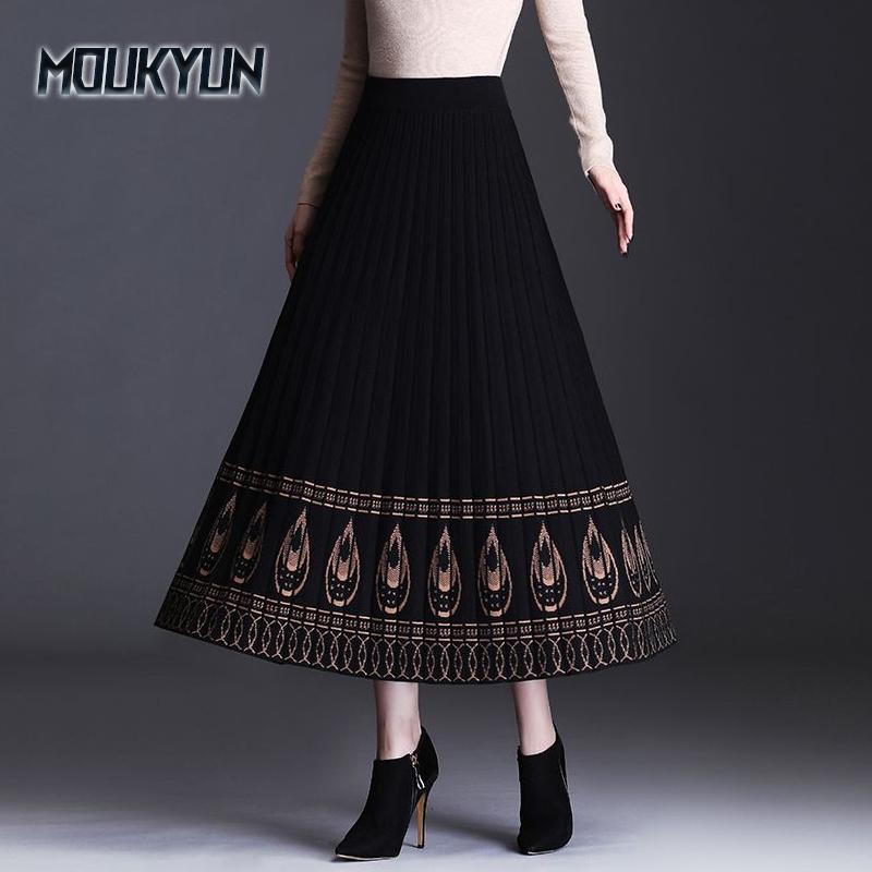 Женские трикотажные длинные юбки плиссированные женские весенние зимние осенние винтажные с высокой талией одежда Faldas