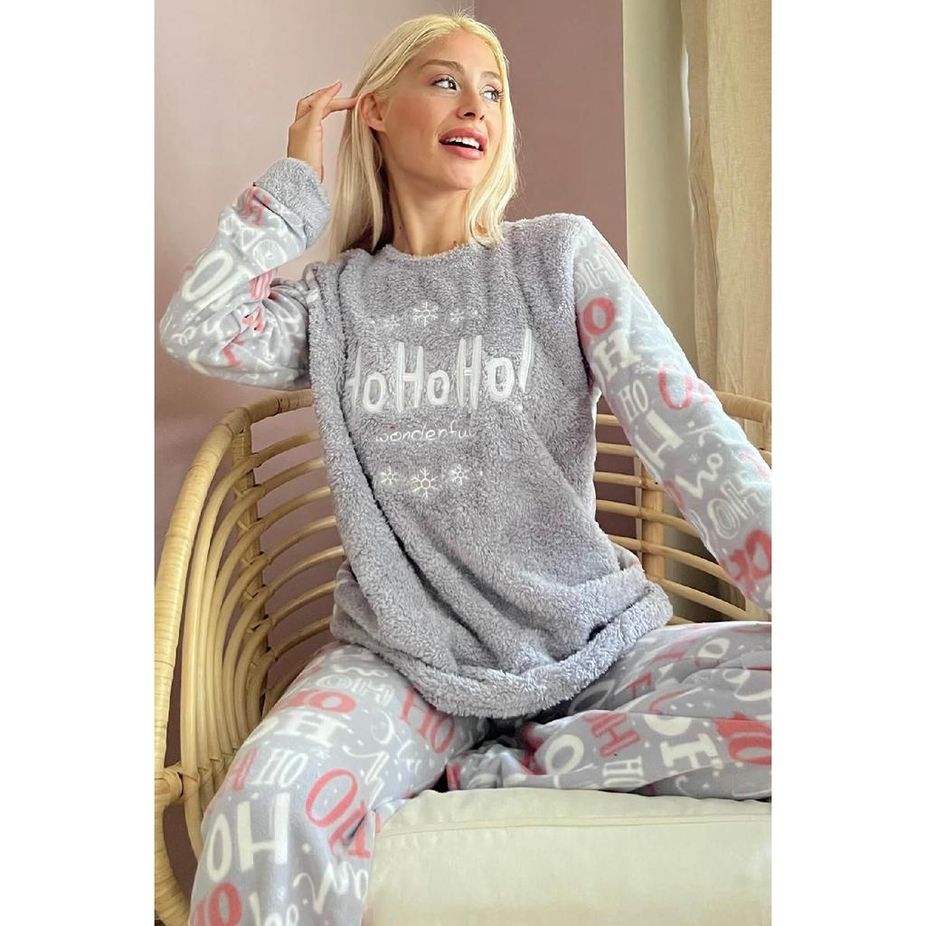 Красный женский плюшевый пижамный комплект с рисунком Hoho