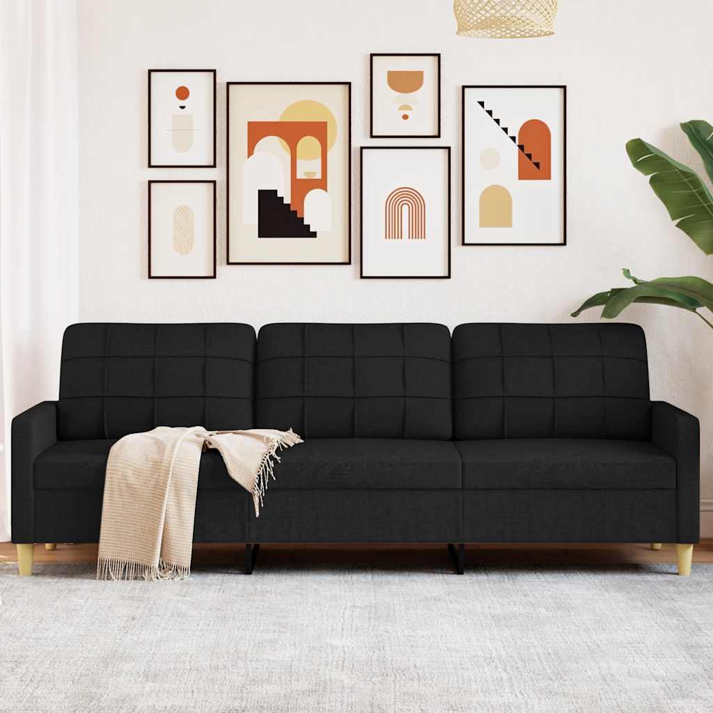 3 Seater Sofa Black 210 cm Fabric