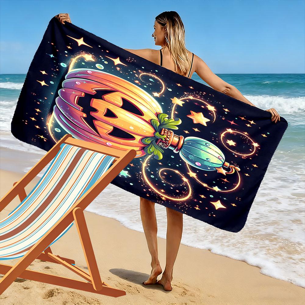 Glowing Pumpkin with Magical Swirls Patterned beach towel quick dry perfect for travel outdoor sports jogging the beach and swimming
