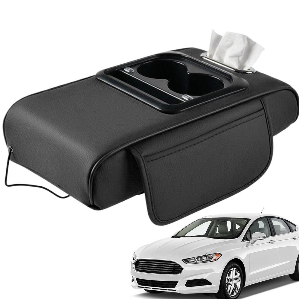 Car Armrest Cushion With Cup Holder Auto Center Console Armrest Cushion Box Elastic Belt Design Vehicle Interior Accessories For