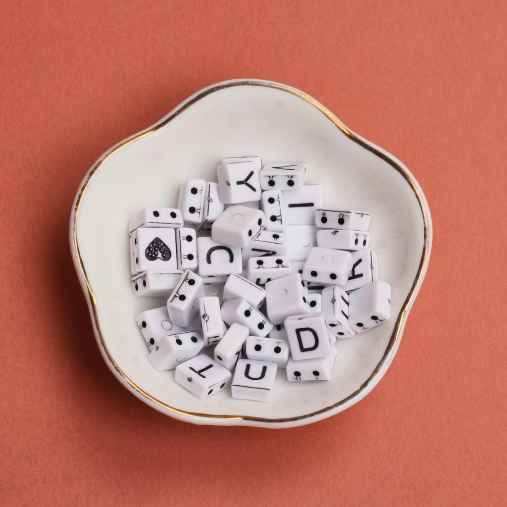 Making For Beads 20Pcs 9*7mm Diy Flat Square Acrylic Double Hole Accessories Jewelry Letter Pattern