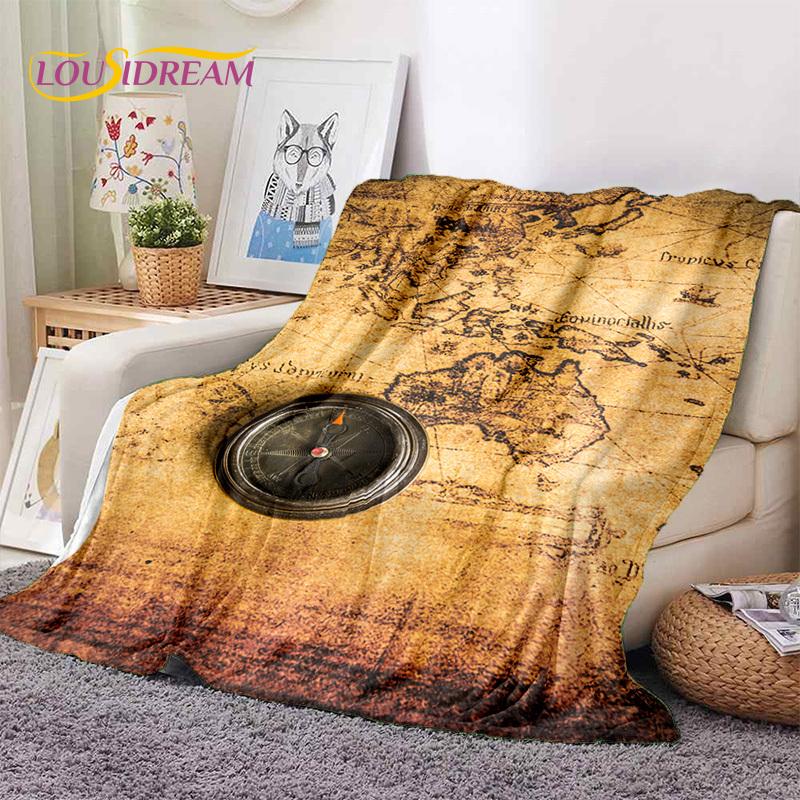 3D Ancient Nautical Chart World Map Compass Soft Flannel Blankets,Throw Blanket Comfortable Blanket for Picnic Beds Sofa Bedroom