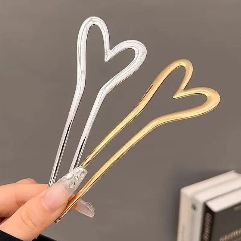 Модные заколки для волос с геометрическим сердечком и любовью, элегантные металлические заколки для волос с хвостиком, заколки для женщин, вечерние аксессуары для волос, головные уборы