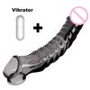 Transparent Penis Extend Sleeve with Vibrator Reusable Condoms Dildo Dick Enhancer Delay Ejaculation Cock Rings Sex Toys for Men