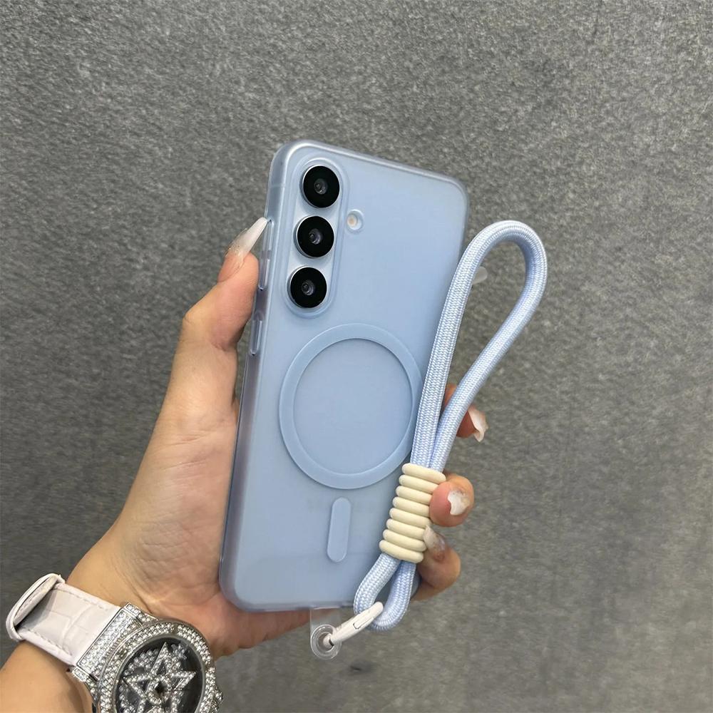 Magnetic Translucent Lanyard Phone Case For Samsung Galaxy S26 S25 S24 S 26 Ultra Plus Cases Hand Wrist Strap Matte Back Cover
