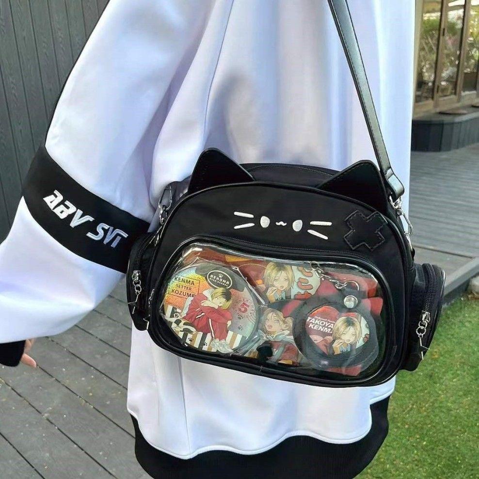 Школьный рюкзак для кошек Черный Ita Bag Женский Новый Харадзюку ПУ Кожа Лолита Y2k Рюкзаки Женские Сладкий Милый Однотонный Mochilas Эстетичный