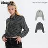 Womens Short Chic Cotton Jacket Winter Streetwear Cropped Blazer With Zipper Flap Pockets