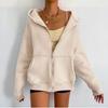 Women's Plain Color Casual Zipper Hooded Cardigan Coat With Pockets