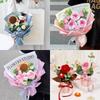 Pink Crochet Flower Bouquet Handmade Knitted Flowers Crochet Lily Roses Sunflowers Bouquet Birthday Graduation Mother's Day Gift