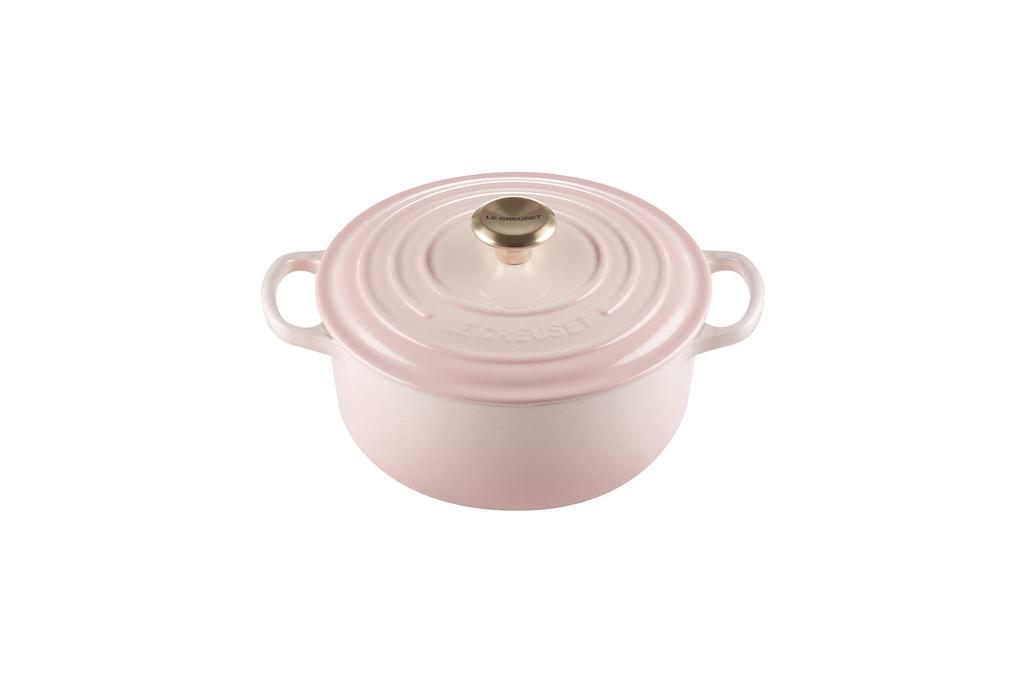 Le Creuset литой эмалированный горшок Signature Cocotte Ronde 18 см в форме ракушки розового цвета с ручкой светло-золотистого цвета, совместим с газовой духовкой IH, японская [Авторизованный продукт]