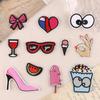 Embroidery Sticker Cloth Sticker Embroidery Label Glasses High Heels Love Cloth Label DIY Handmade Accessories Patch Cloth Sticker