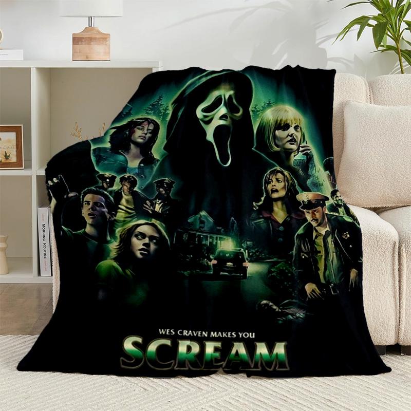 1PC Scr-eam Horror Movie Flannel Blanket Gift, Suitable for Both Men And Women, Soft Ideal for Beds And Sofa, Birthday Or Christmas Gift