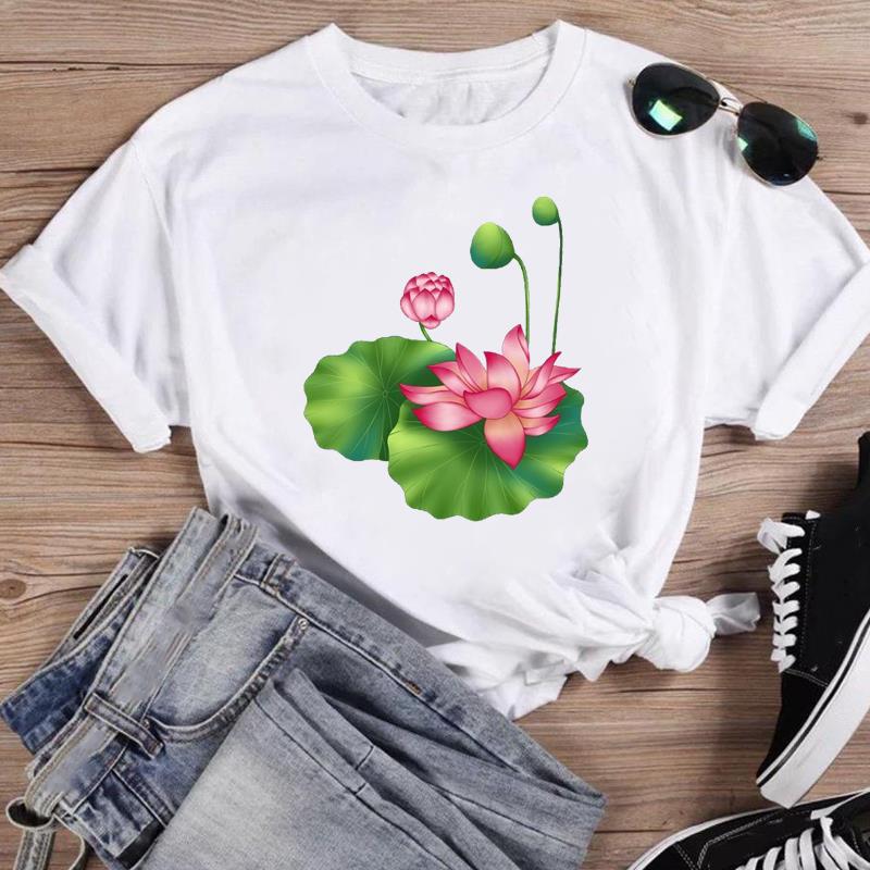 (Asian Size) Fashion Feather Trend 90s Print Female Casual T Clothing Casual Women's Top Graphic Tee Short Sleeve T-shirts