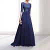 Women Prom Party Dress Round Neck Lace Flower Embroidery Half Sleeve Tight Waist Patchwork Floor Length Pleated Lady Fall Winter Maxi Evening Dress