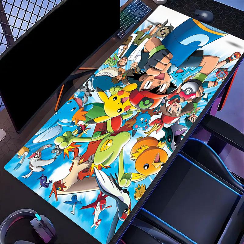 Cartoon Pokemon Mouse Pad, Large Gaming Desk Mat, Non-slip XXL Mousepad for Laptop & Tablet, Mini PC Playmat with Stitched Edges