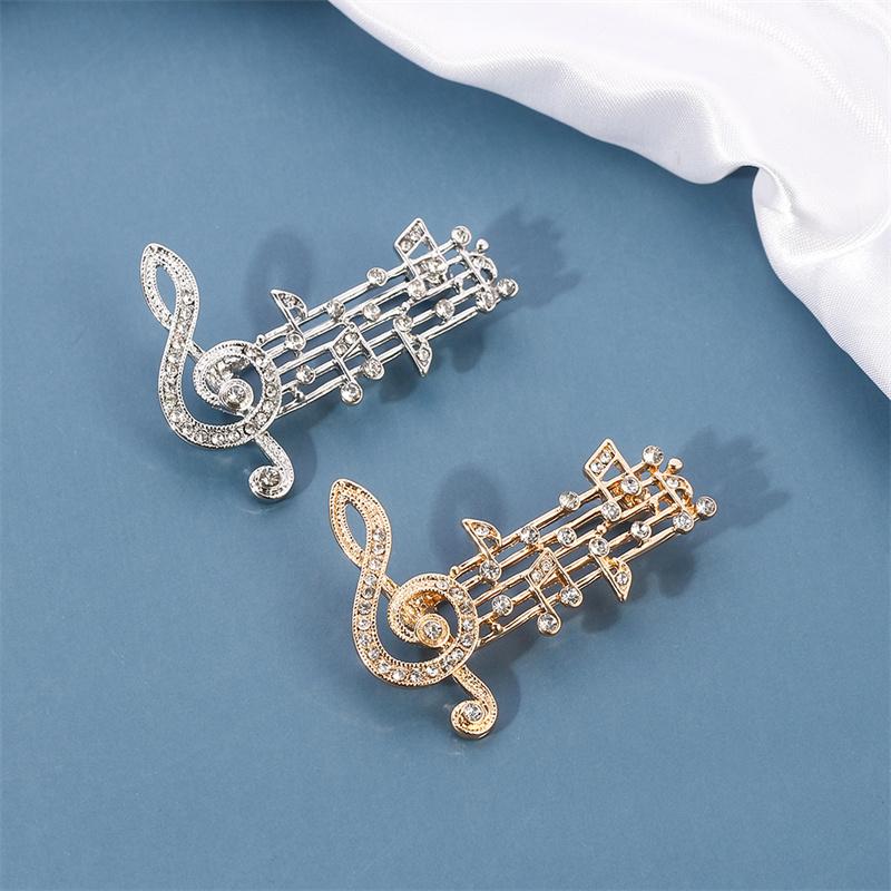 Fashion Music Note Brooches Pins Gold Silver Color Enamel Brooch Elegant Party Accessories For Musical Lovers