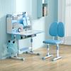2Pcs/Set Kids Study Desk Chair Set Height Adjustable Study Table Chair Set with Sitting Corrector Ergonomic Desk Chair with Book Stand (Pink, Blue)