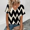Женская футболка большого размера с коротким рукавом и v-образным вырезом, модная футболка в полоску с принтом, летняя повседневная женская футболка с короткими рукавами