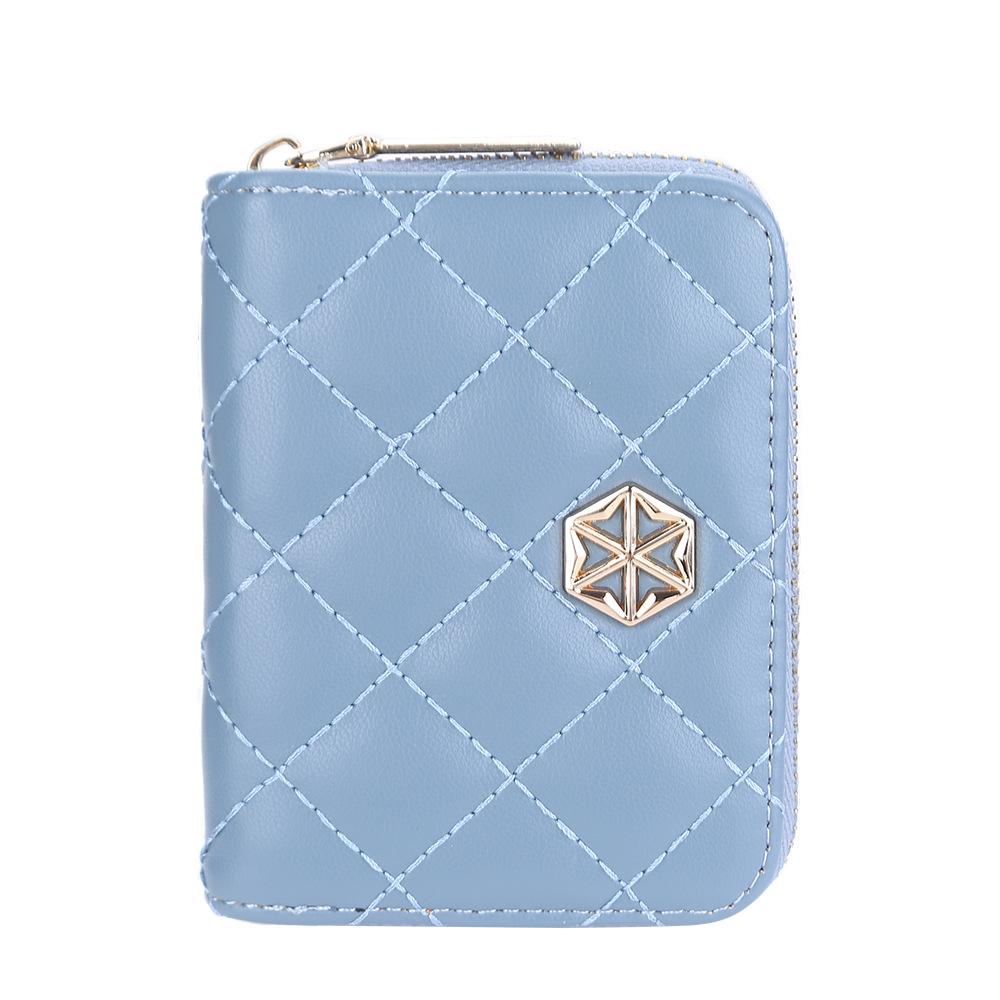 Women's Embroidered Plaid Zipper Coin Purse Cute Multi-card Slots Card Holder Small Wallet Pu Leather Short Purse
