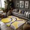 Yellow Gray Geometric Bohemian Rug, Interlocking Circle Pattern Non-Slip Carpet, Modern Living Room Mat for Artistic Decor
