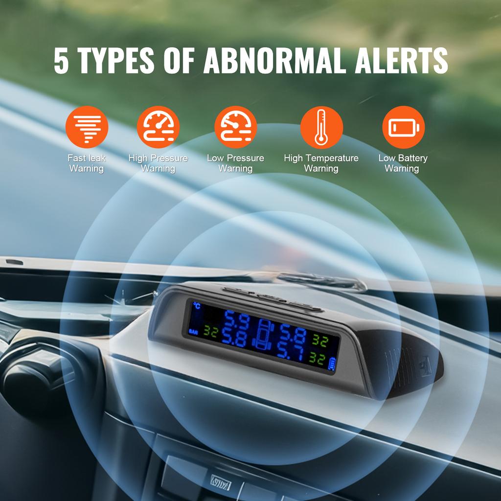 SucceBuy Universal Wireless RV Tire Pressure Monitoring System 0-199/7.3-116 PSI Trailer TPMS Car Alarm System Waterproof Sensor