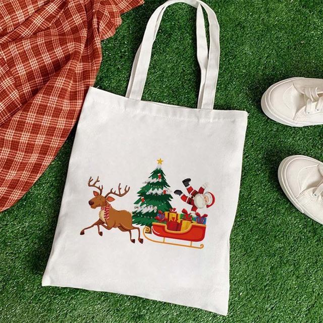 Большая вместительная сумка для книг, многоразовые рождественские сумки на плечо, ручная сумка Санта-Клауса, складная сумка для покупок, повседневная холщовая сумка-тоут, подарочные пакеты