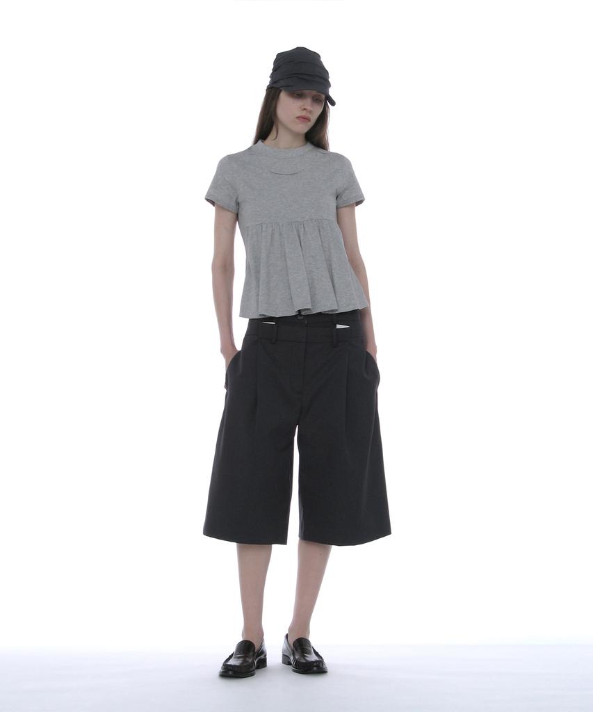 PARTIMENTO WOMEN Overlay Peplum Short Sleeve Tee_Melange