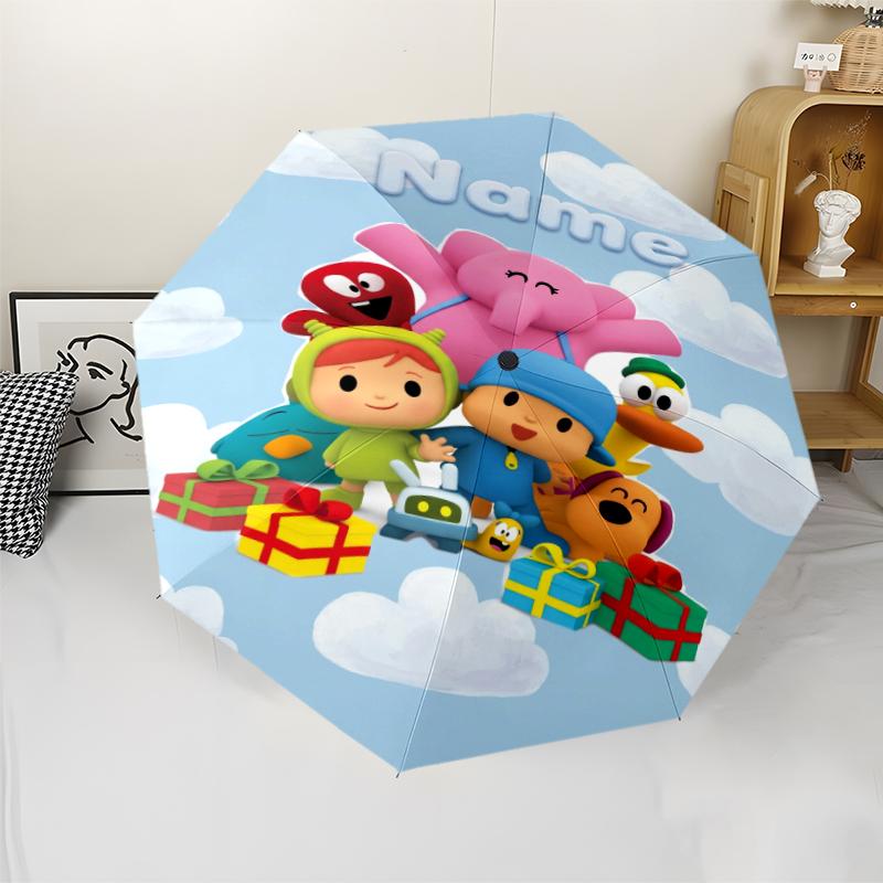 Custom Name Pocoyo Theme Automatic Umbrella, Lightweight & Portable, 8 Rib, Perfect for Outdoor Travel, Birthdays, Christmas, Gifts.