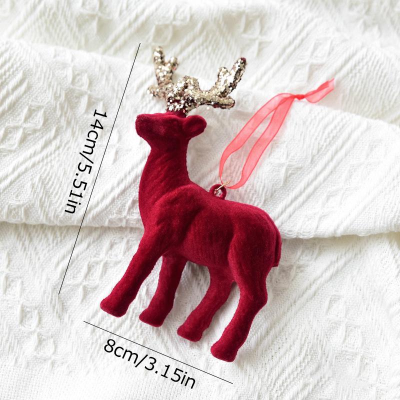 1/2pcs Elegant Christmas Velvet Pendant Red Plucked Deer Bell Pendant Plastic Home Decoration