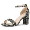 Allegra K Women's Ankle Strap Sandals with Chunky Heel and Snake Print, Size 26.0cm, Black Snake