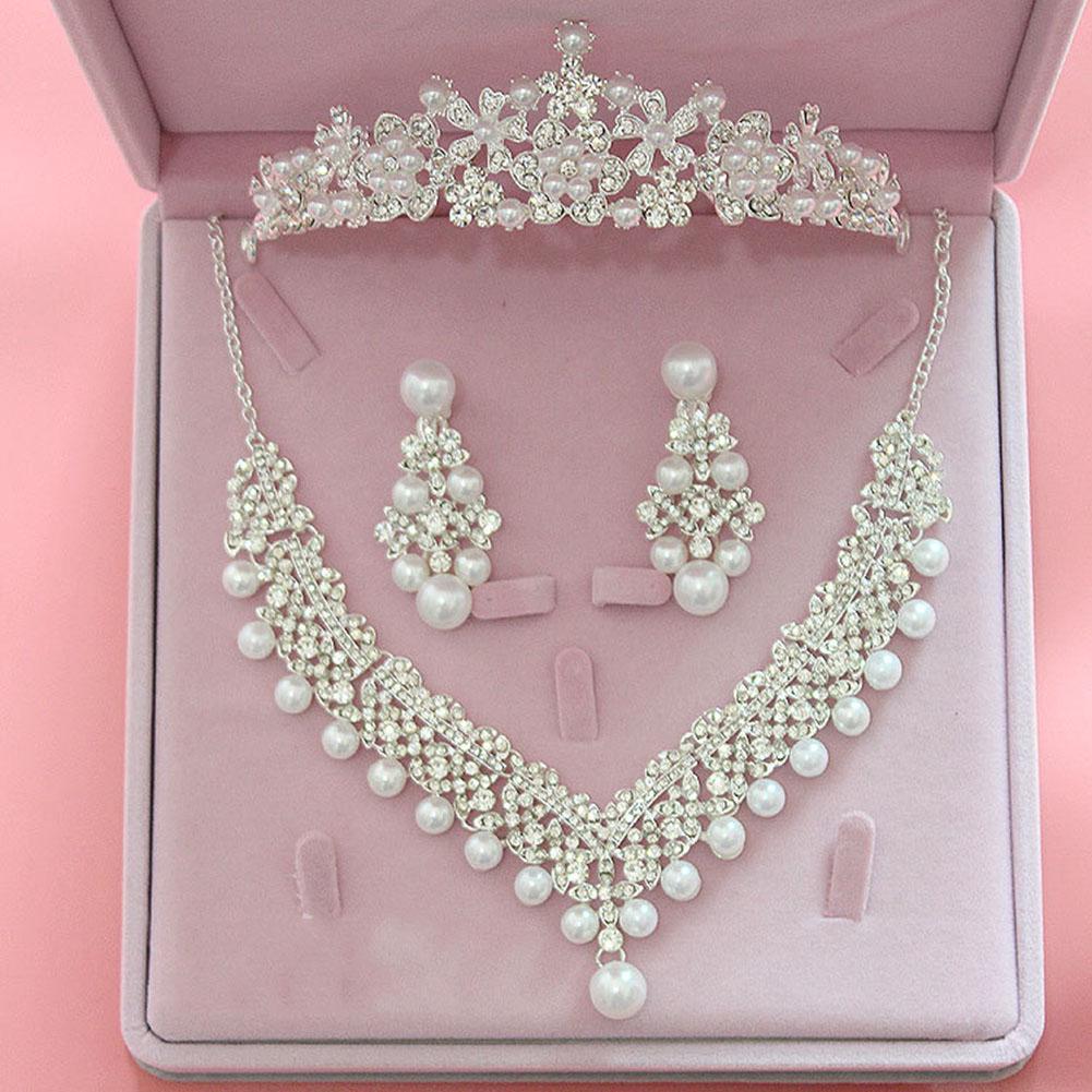 Women Pendant Necklace Earrings Crown Tiara Jewelry Set